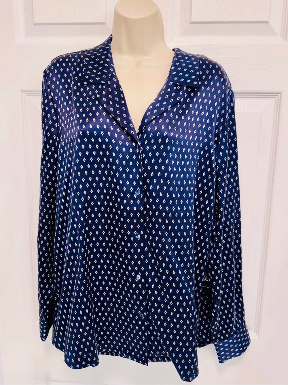 Pure Collection Navy Diamond-Print Button-Down Blouse